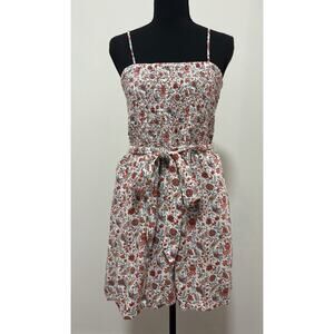 LOFT Outlet Women’s Floral Romper Size L Smocked Bodice Tie Waist Boho